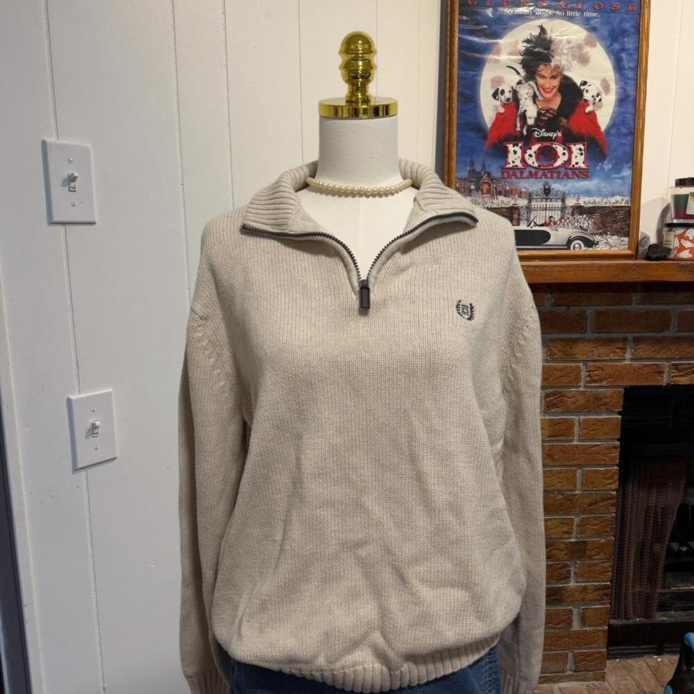 Chaps cream quarter zip cotton sweater in XL